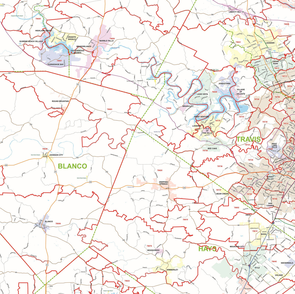 Greater Austin & San Antonio Metro Area Major Arterial Wall Map by True North Publishing