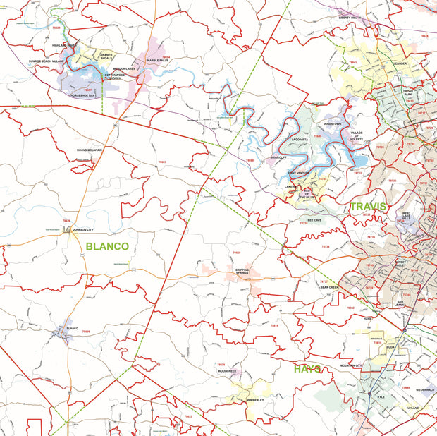 Greater Austin & San Antonio Metro Area Major Arterial Wall Map by True North Publishing