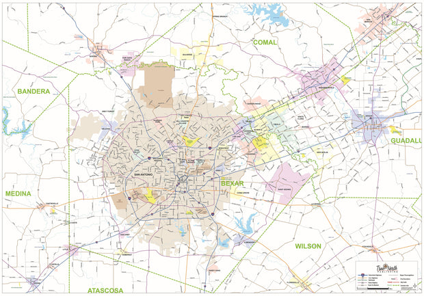 Greater San Antonio Area Major Arterial Wall Map by True North Publishing