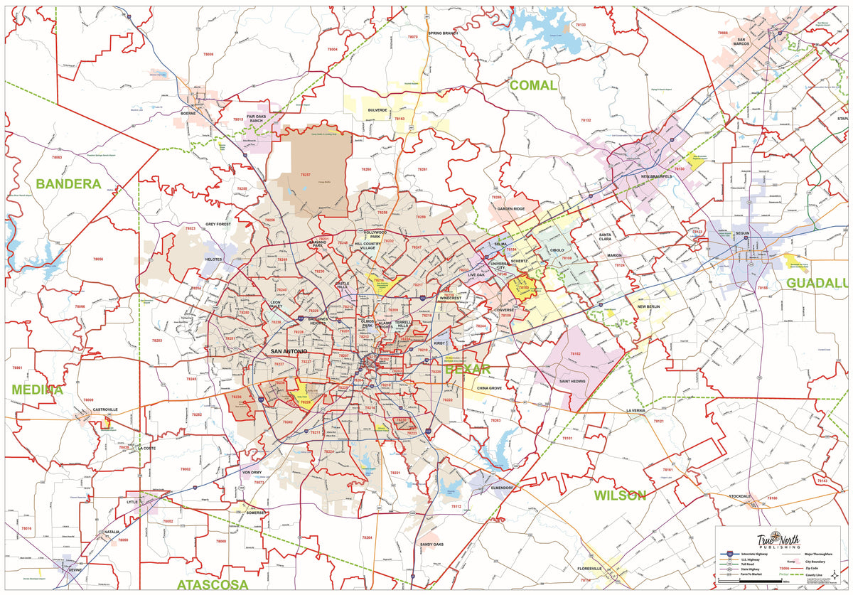 Greater San Antonio Area Major Arterial Wall Map by True North Publishing